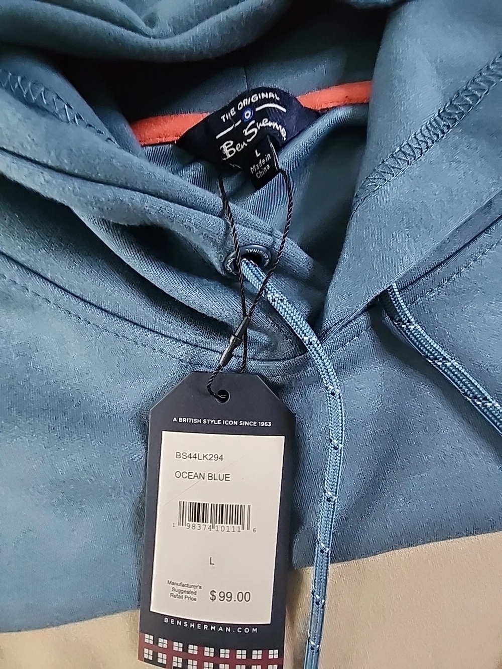 Ben Sherman Ocean Blue Pull Over Mens Size Large NEW - Picture 5 of 6